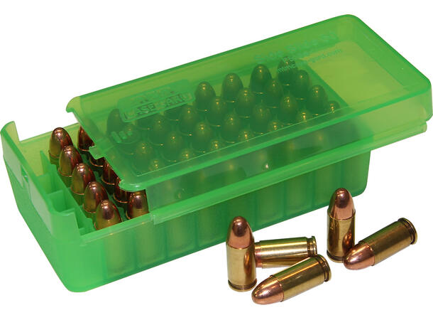 MTM Patronboks 50-skd Pistol Skyvelokk 50-skd patronboks med skyvelokk 