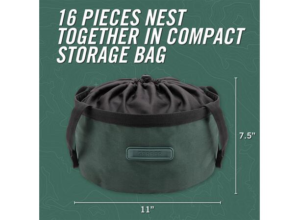 Gerber ComplEAT Matlagingssett 16 deler Sett med kjeler, panner og tallerkner 